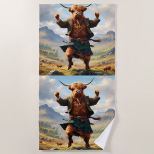 Highland-Kuh tanzt Highland Fling, Strandtuch