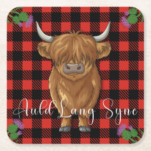 Highland-Kuh-Tartan-Burns-Nacht Rechteckiger Pappuntersetzer