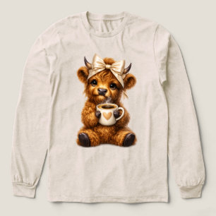 Highland-Kuh trinkt Kaffee und trägt süße Leoparde Tri-Blend Shirt