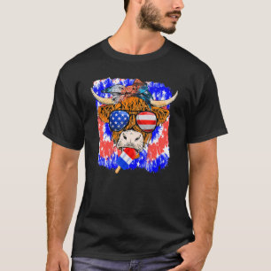 Highland-Kuh Us Flagge Brille Eiscreme 4. Juli Wir T-Shirt