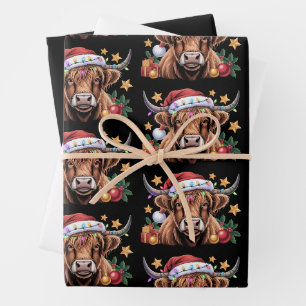Highland-Kuh-Weihnachten-Färsen-Bauer-Landwirt-Tie Geschenkpapier Set