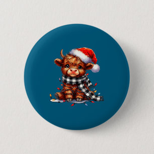 Highland-Kuh Weihnachts-Santa-Hut Mooey Xmas Färse Button