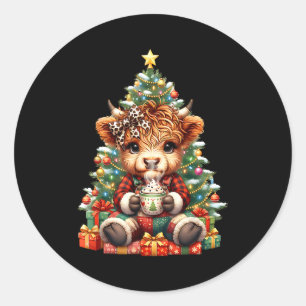 Highland-Kuh-Weihnachtsbaum Niedliche Färse Kuh Mo Runder Aufkleber