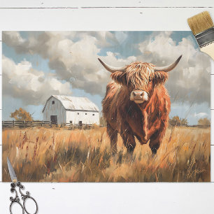 Highland-Kuh Weiße Scheune Rustikale Decoupage Seidenpapier