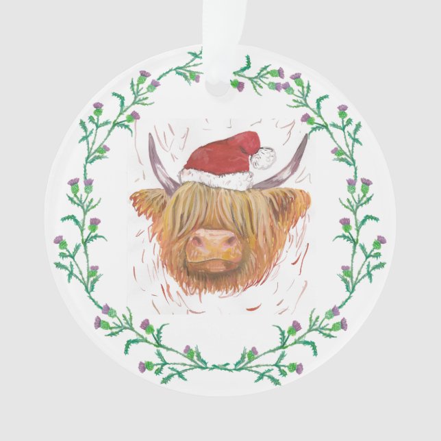 Highland Kuw Weihnachtshut Thistle Kranz ohne Text Ornament (Vorderseite)
