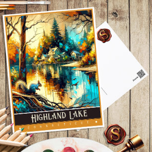 Highland Lake, Connecticut   Vintage Malerei Postkarte