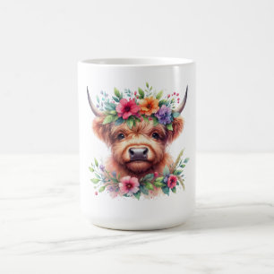 Highland-Rind-Kopf mit Blumendiadem – rustikale Fa Kaffeetasse