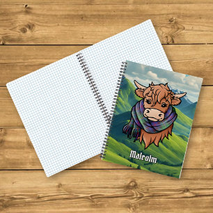 Highland-Rind mit Malcolm-Tartan-Schal Notizbuch
