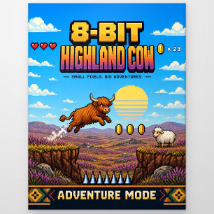 Highland-Rind, Retro-8-Bit-Pixel-Art Postkarte