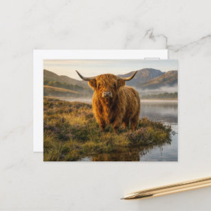 Highland-Rind Schottische Highlands Nebliger Loch Postkarte