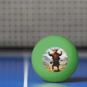 Highland-Rind tanzt den Highland Fling, Tischtennisball