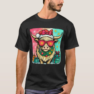 Highland-Rind Weihnachten Xmas Mistelzweig Santa T T-Shirt