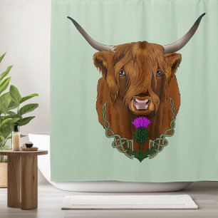 Highland Scottish Cow Lila Celtic Knot Work Duschvorhang