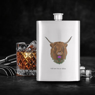 Highland Scottish Cow Lila Celtic Knot Work Flachmann