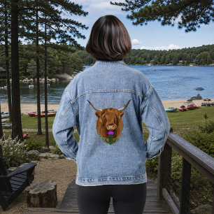 Highland Scottish Cow Lila Celtic Knot Work Jeansjacke