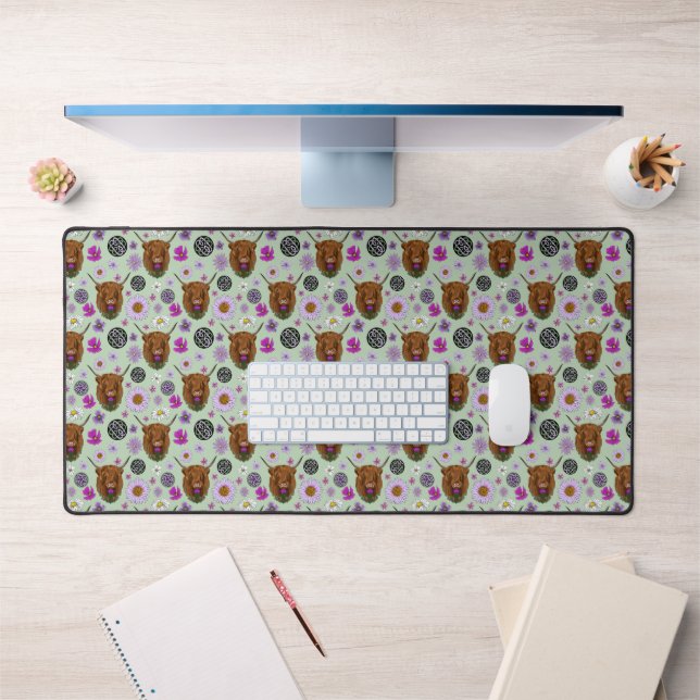 Highland Scottish Cow Lila Celtic Knot Work Schreibtischunterlage (Büro 1)