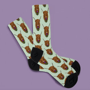 Highland Scottish Cow Lila Celtic Knot Work Socken