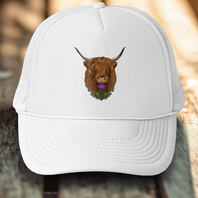 Highland Scottish Cow Lila Celtic Knot Work Truckerkappe (Von Creator hochgeladen)