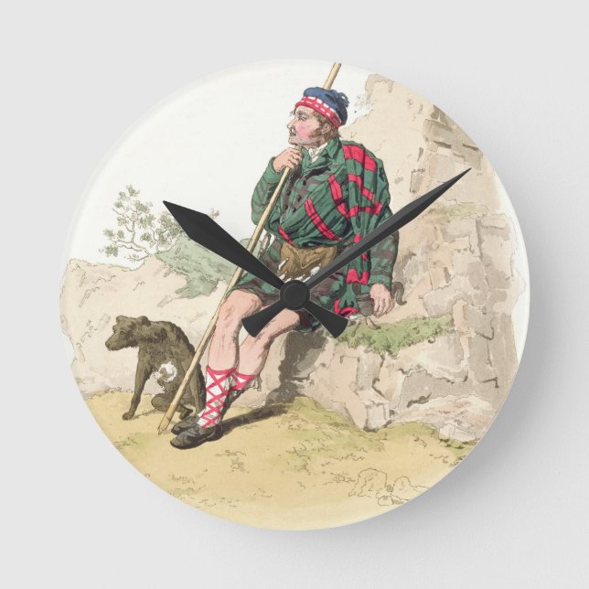 Highland Shepherd, aus "Kostüm von Großbritannien" Runde Wanduhr (Vorderseite)
