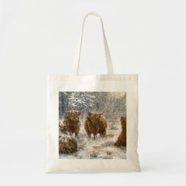 Highland Soul: Whimsical Snowy Cows Vintage Tragetasche