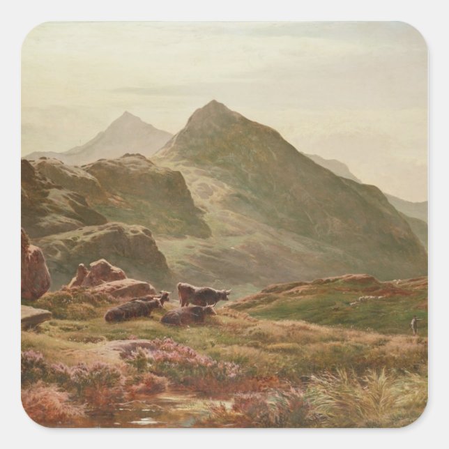 Highland-Szene Quadratischer Aufkleber (Vorderseite)