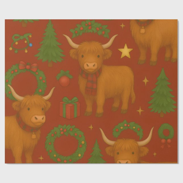 Highland Weihnachten Glow (Red Edition) Geschenkpapier (Flach)