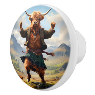 Highlandrind beim Tanzen des Highland Fling, Keramikknauf