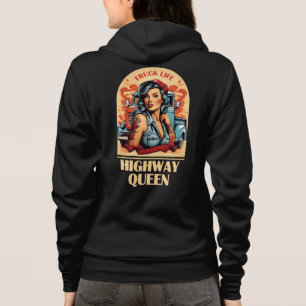Highway Queen Vintag Illustration - Trucking Girl Hoodie