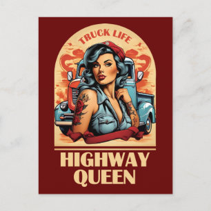 Highway Queen Vintag Illustration - Trucking Girl Postkarte