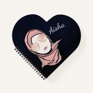Hijabi Illustration   Anpassbare Herz geformt Notizbuch