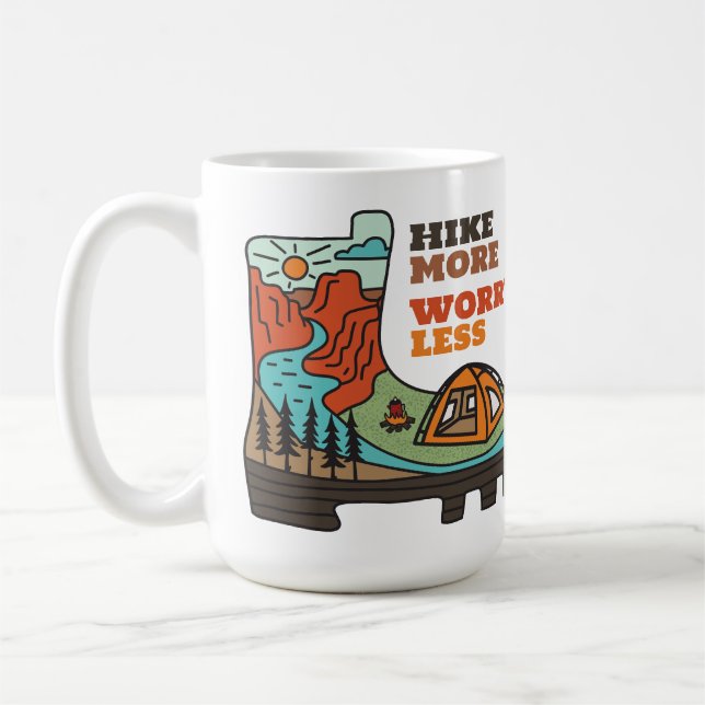 Hike More Worry Less Funny Camping Mug (Gauche)