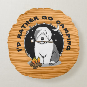 Hiker Camper Old English Sheepdog Hund Grau 1 Rundes Kissen