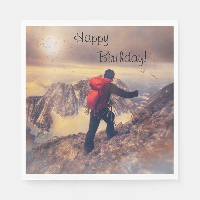 Hiker Happy Birthday Serviette (Vorderseite)