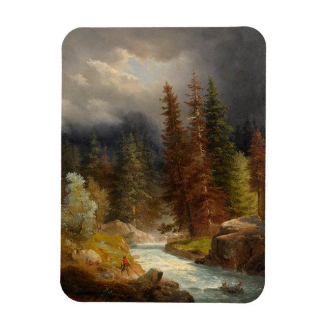 Hiker neben einem Torrential River Magnet (Vertikal)