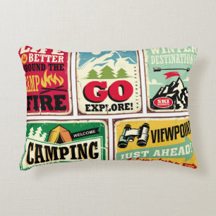 Hiking and camping retro signs collection. Outdoor Dekokissen