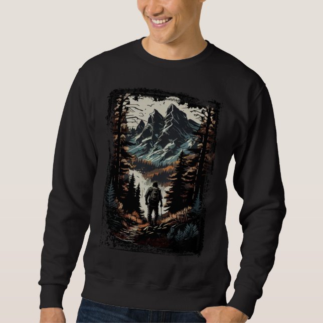 Hiking camping mountains sunset hiker retro 70s vi sweatshirt (Vorderseite)