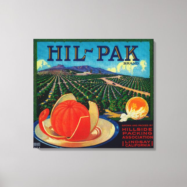 Hil Pak Orange LabelLindsay, CA Leinwanddruck (Vorderseite)
