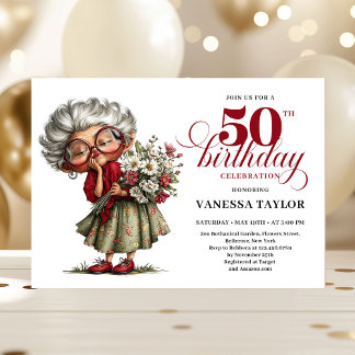 Hilarious fifty birthday lady quirky celebration einladung