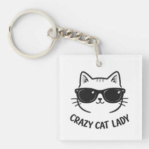 Hilarisches "Verrückte Katzenlady" Acryl-Schlüssel Schlüsselanhänger