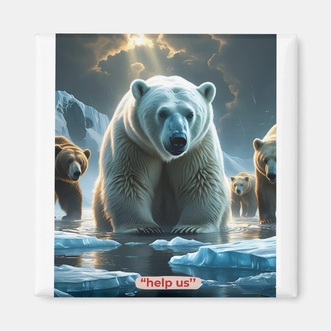 Hilfe - Eisbären auf dünnen Eisen Magnet (Vorne)