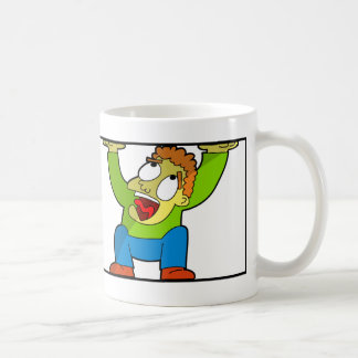 Hilfe I sind - aufgefangener Cartoon-Charakter Kaffeetasse