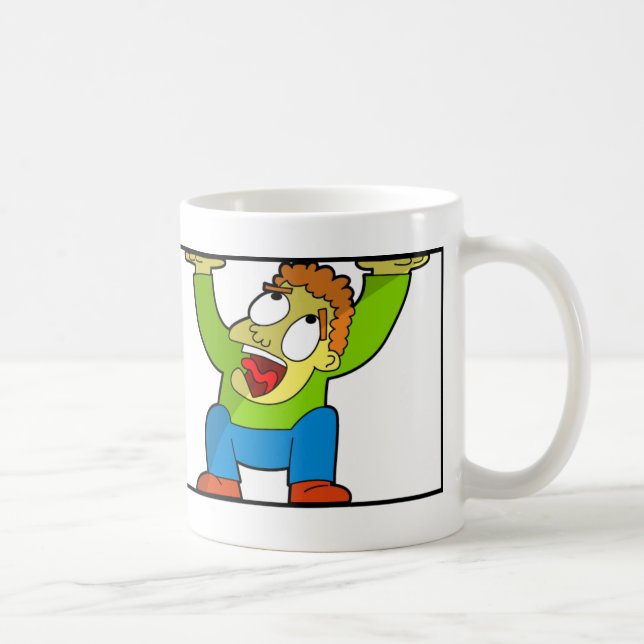 Hilfe I sind - aufgefangener Cartoon-Charakter Kaffeetasse (Rechts)