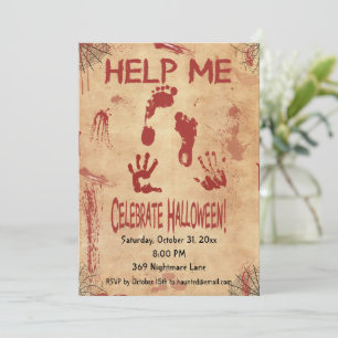 HILFE MIR Bluttatze & Handabdruck Halloween Einladung