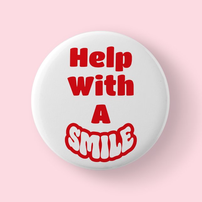 Hilfe mit dem Abzeichen "Schwarz/Weiß" Button (Help with a smile - white)