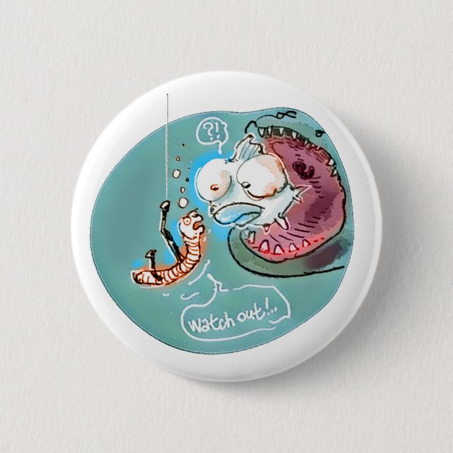 hilfreicher Fisch-Regenwurm lustiger Cartoon Button (Vorderseite)