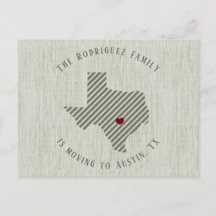 Hill Country Green Linen und Herz Texas Moving Ankündigungspostkarte