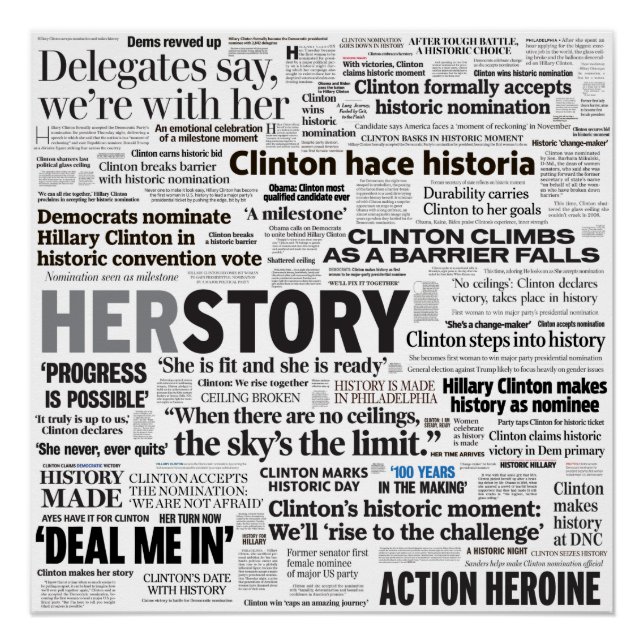Hillary 2016 Historic Headline Collage Poster (Vorderseite)