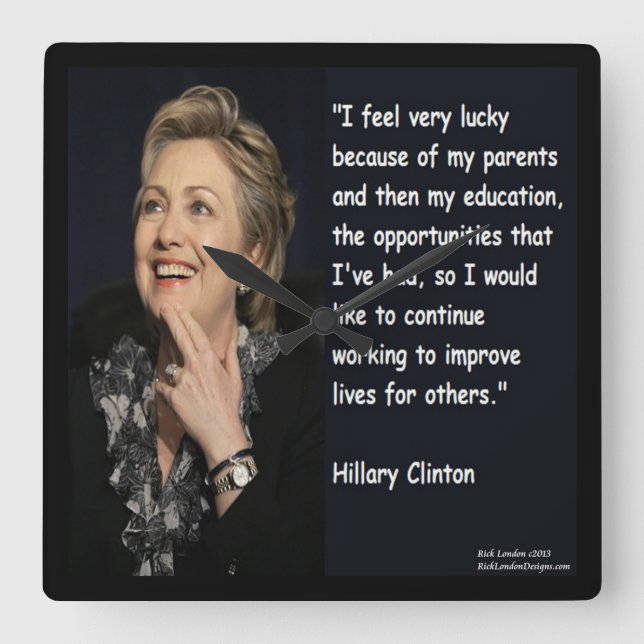 Hillary Clinton "Eltern und Bildung" Angebotsklemm Quadratische Wanduhr (Vorderseite)