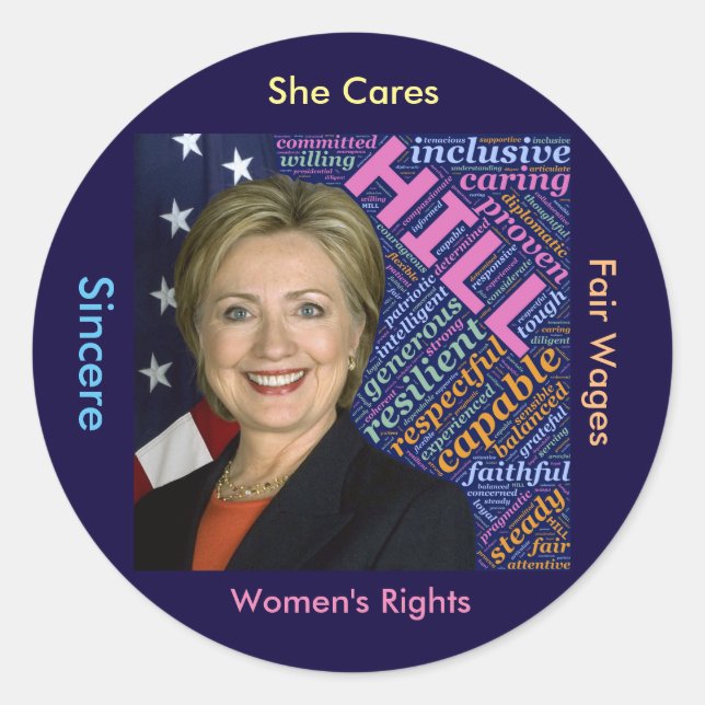 Hillary Clinton Pres., Flag & Kümmre Runder Aufkleber (Vorderseite)