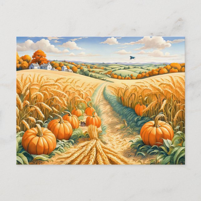 Hillige Landschaft mit Weizenfeld und Pumpkins Postkarte (Vorderseite)